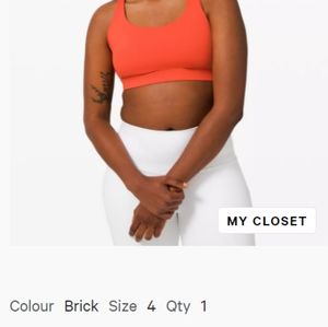 Lululemon Sports Bra - Orange/Brick - Size 4